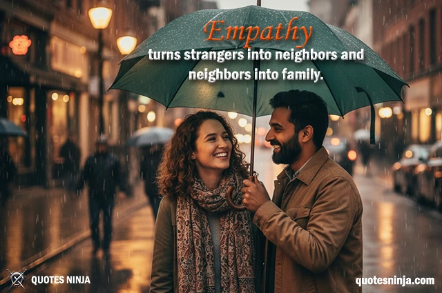 A person sharing an umbrella with a stranger in the rain