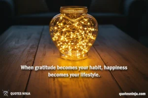 a glass heart-shaped jar sitting on a wooden table. Inside the jar, dozens of golden lights glow softly