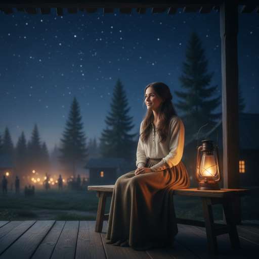 Mara sits quietly on the village porch