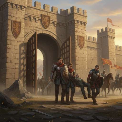 soldiers escort Aric and Corin home