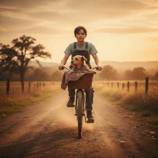 the injured dog wrapped in cloth and sitting safely in the front basket of Elias bycycle