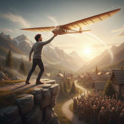 Arin at the cliff’s edge, releasing the glider into the air