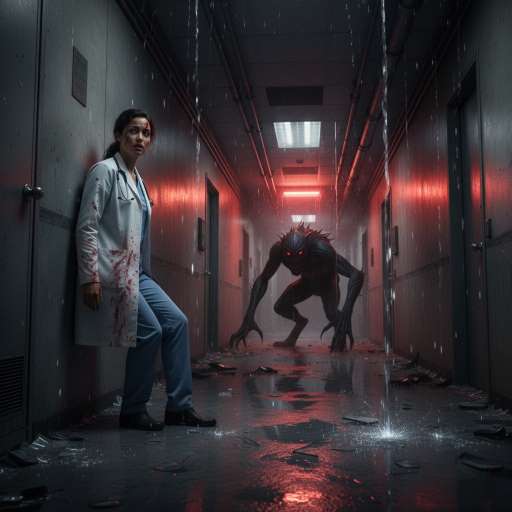 Endurance isn’t about being unbreakable: Dr. Mara Linton stands against a steel wall, and its claws of creature scraping the floor.