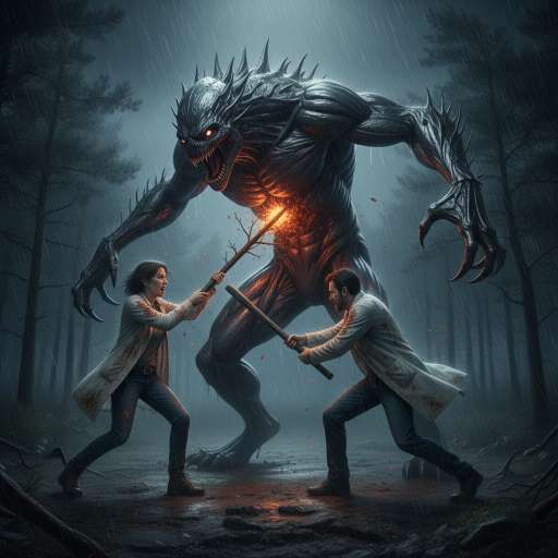 Mara and Keon fighting with creature