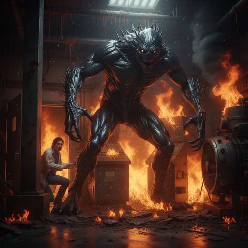 Mara and Keon hide behind a support beam