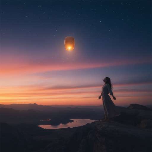 The lantern floats upward