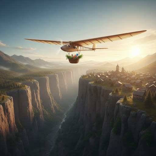 The glider flying across the canyon with a small basket of herbs and food